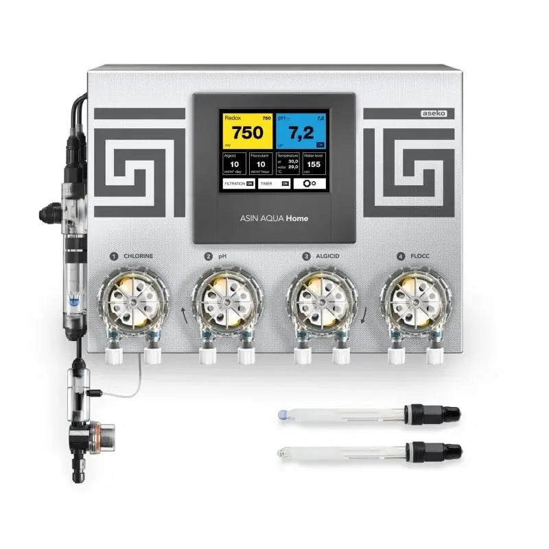 Aseko Asin Aqua Home Redox med digitaldisplay och fyra doserpumpar